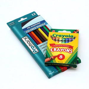 box of colored pencils and box of crayons